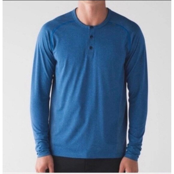 Lululemon Men's Metal Vent Tech Long Sleeve Henley Blue Size XXL - Picture 1 of 9